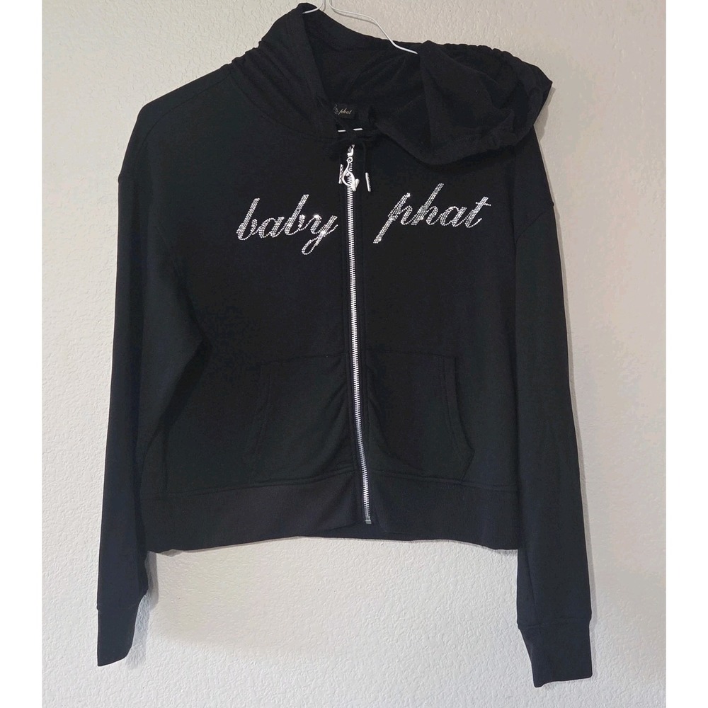 Baby Phat With Rhinestones Zip Up Hoodie Black Women's Size Large Please Read